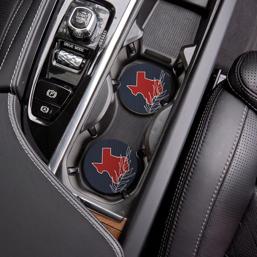 Modern Minimalist Texas Colors Shape Leaf | Absorbent Car Coasters | Set of 2 | Min 4
