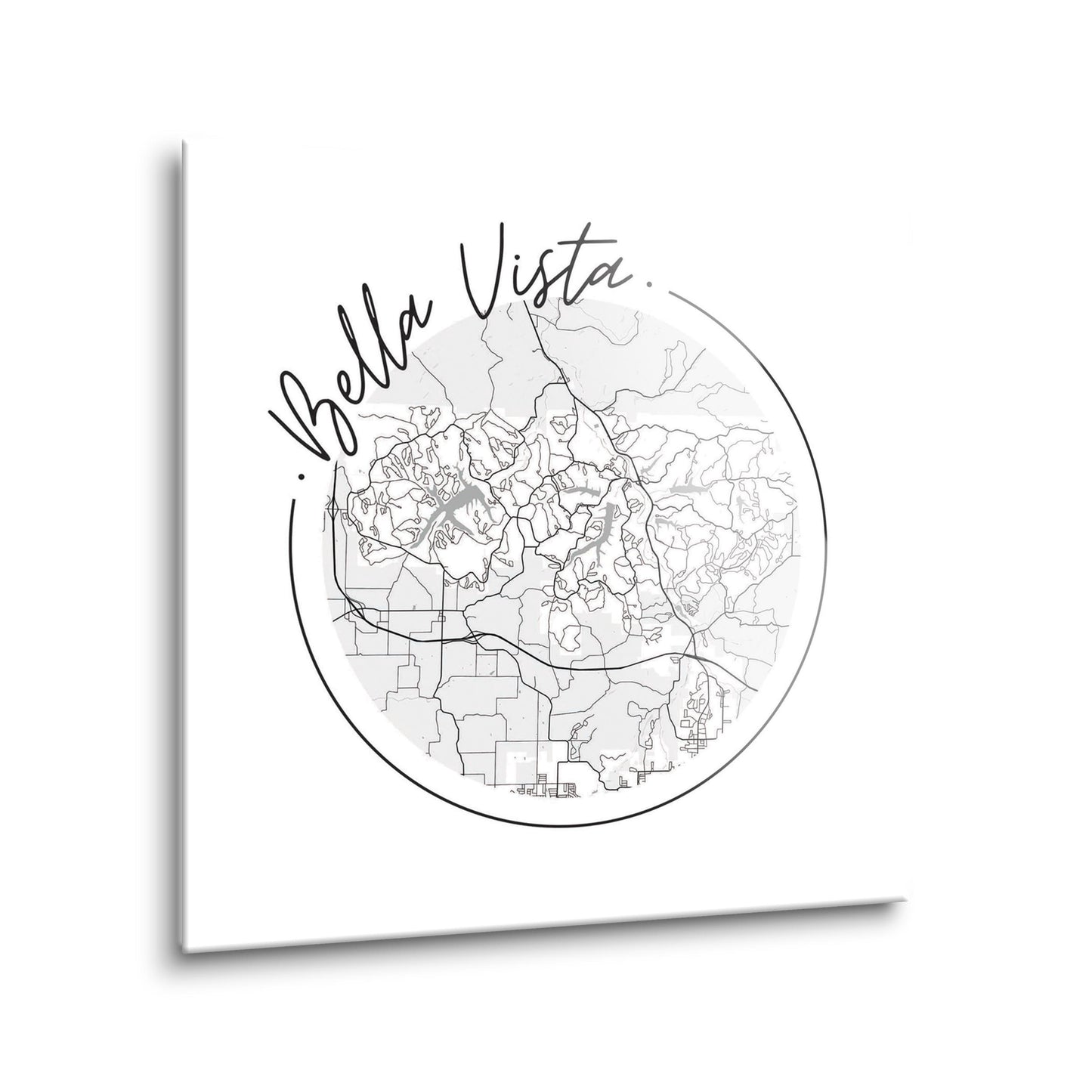 Minimalist B&W Arkansas Bella Vista Circle Map | Hi-Def Glass Art | Eaches | Min 2