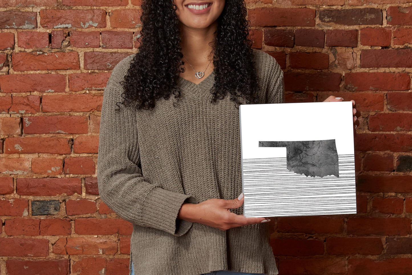 Modern Oklahoma State Shape With Straight Lines | Wood Block | Eaches | Min 2