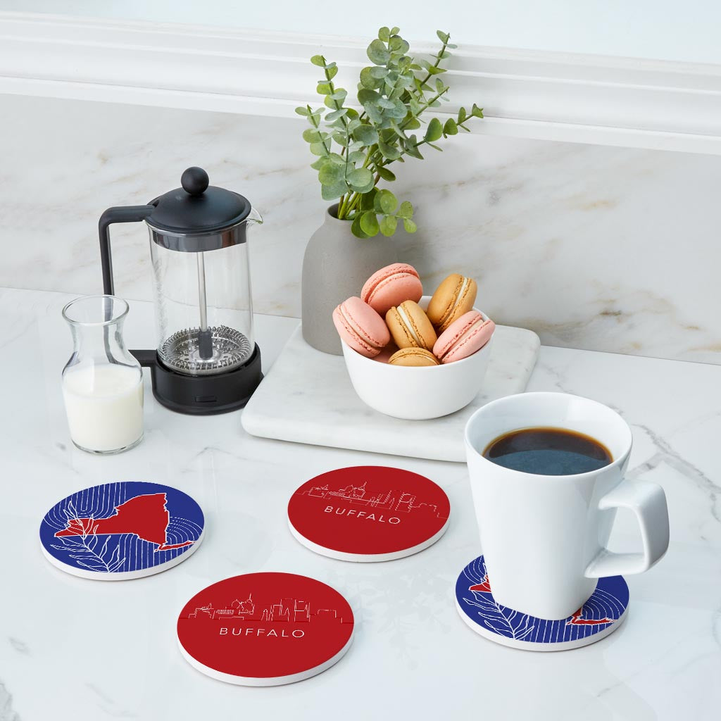 Red White And Blue New York State Buffalo Skyline | Absorbent Coasters | Set of 4 | Min 2