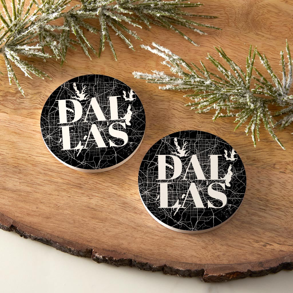 Modern Black Dallas Map| Absorbent Car Coasters | Set of 2 | Min 4