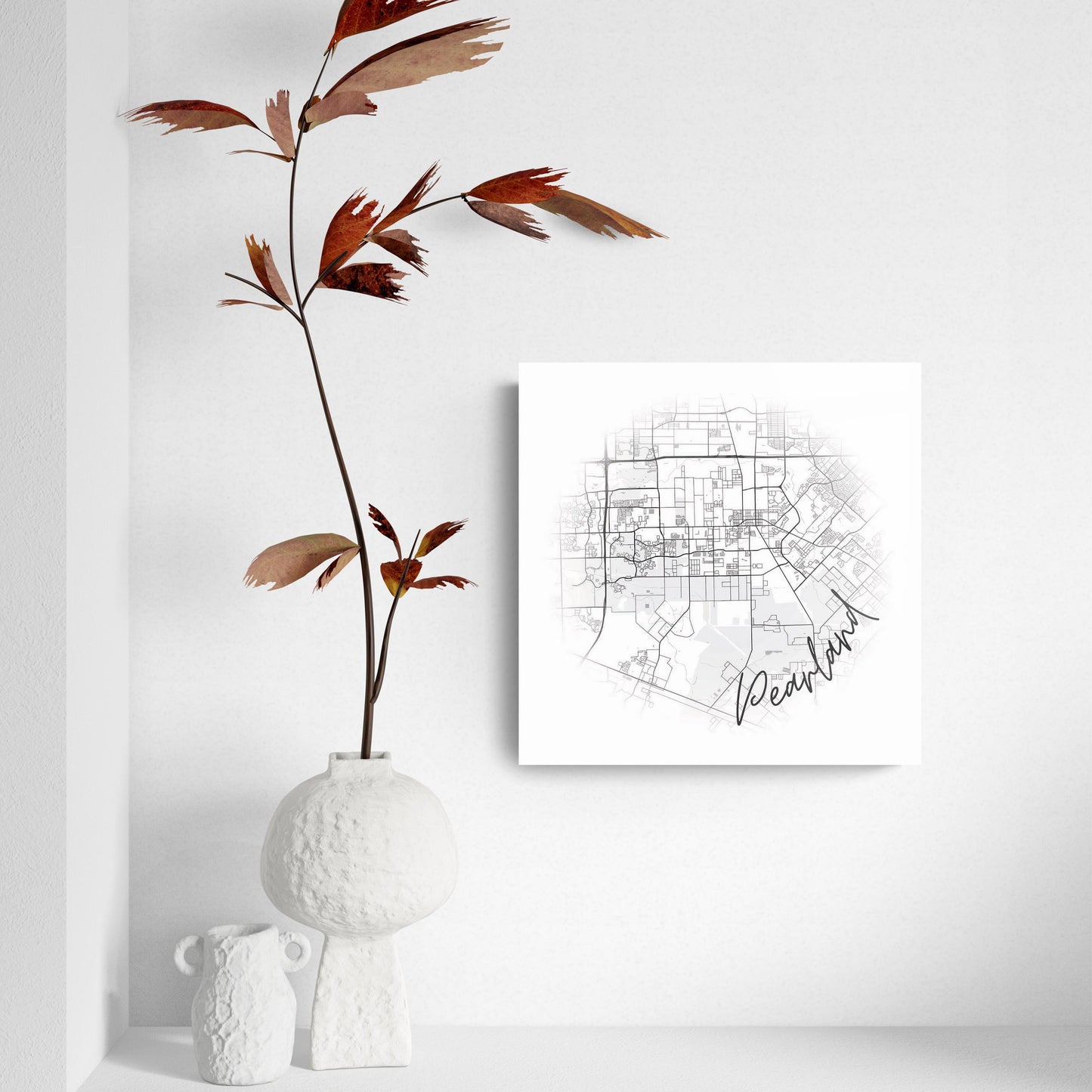 Minimalistic B&W Texas Pearland City Circle Map | Hi-Def Glass Art | Eaches | Min 2