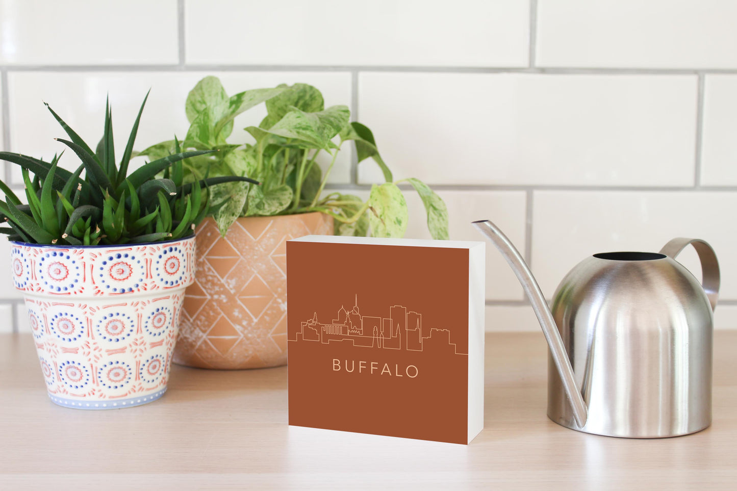Modern Minimalist New York Buffalo Skyline | Wood Block | Eaches | Min 4