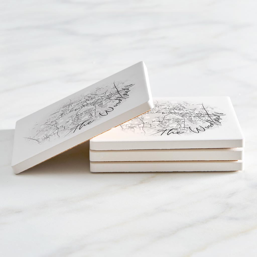 Minimalistic B&W Texas The Woodlands Circle Map | Absorbent Coasters | Set of 4 | Min 2