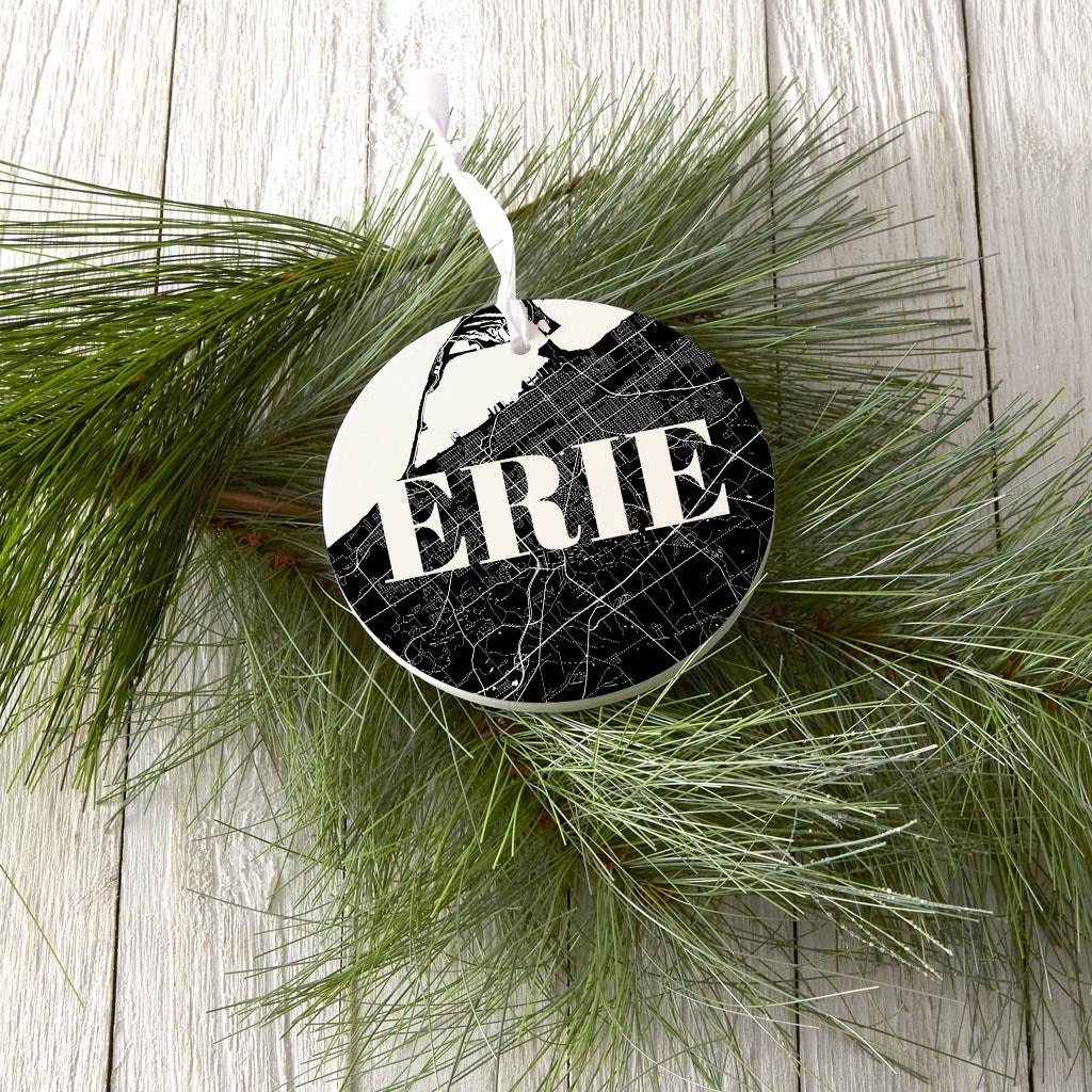 Minimalistic B&W Pennsylvania Erie Map| Wood Ornament | Eaches | Min 6