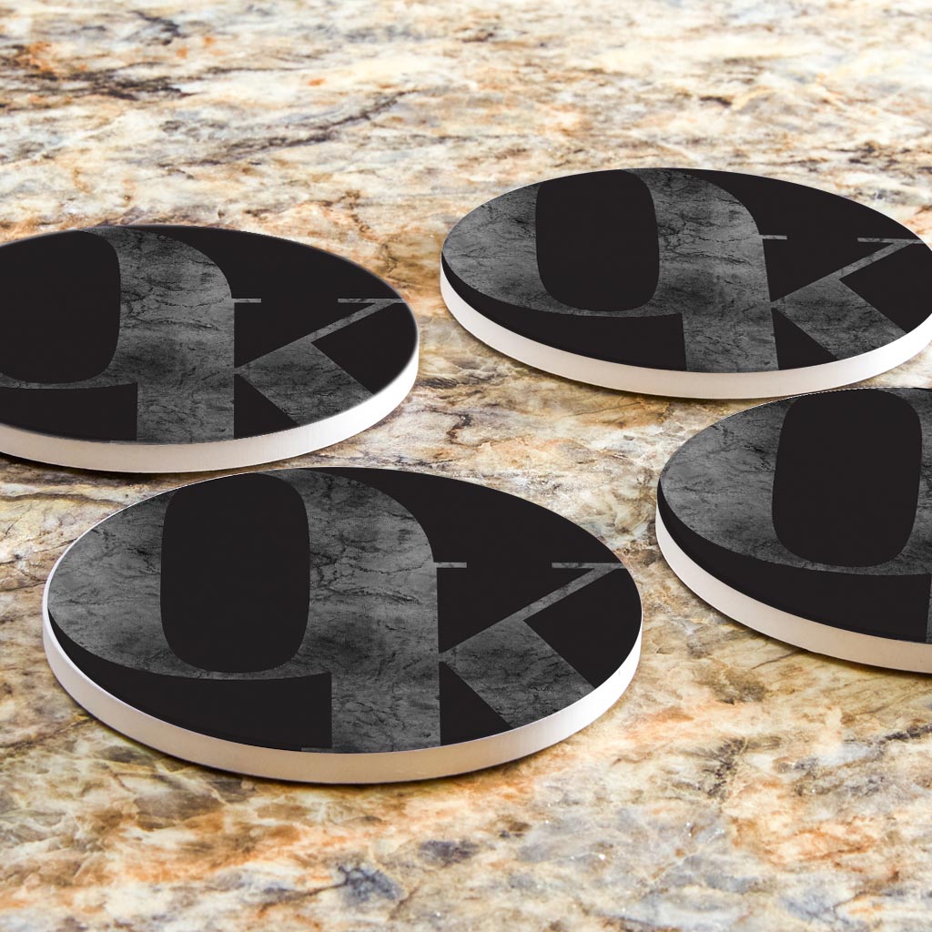 Modern Black Oklahoma Initials | Absorbent Coasters | Set of 4 | Min 2