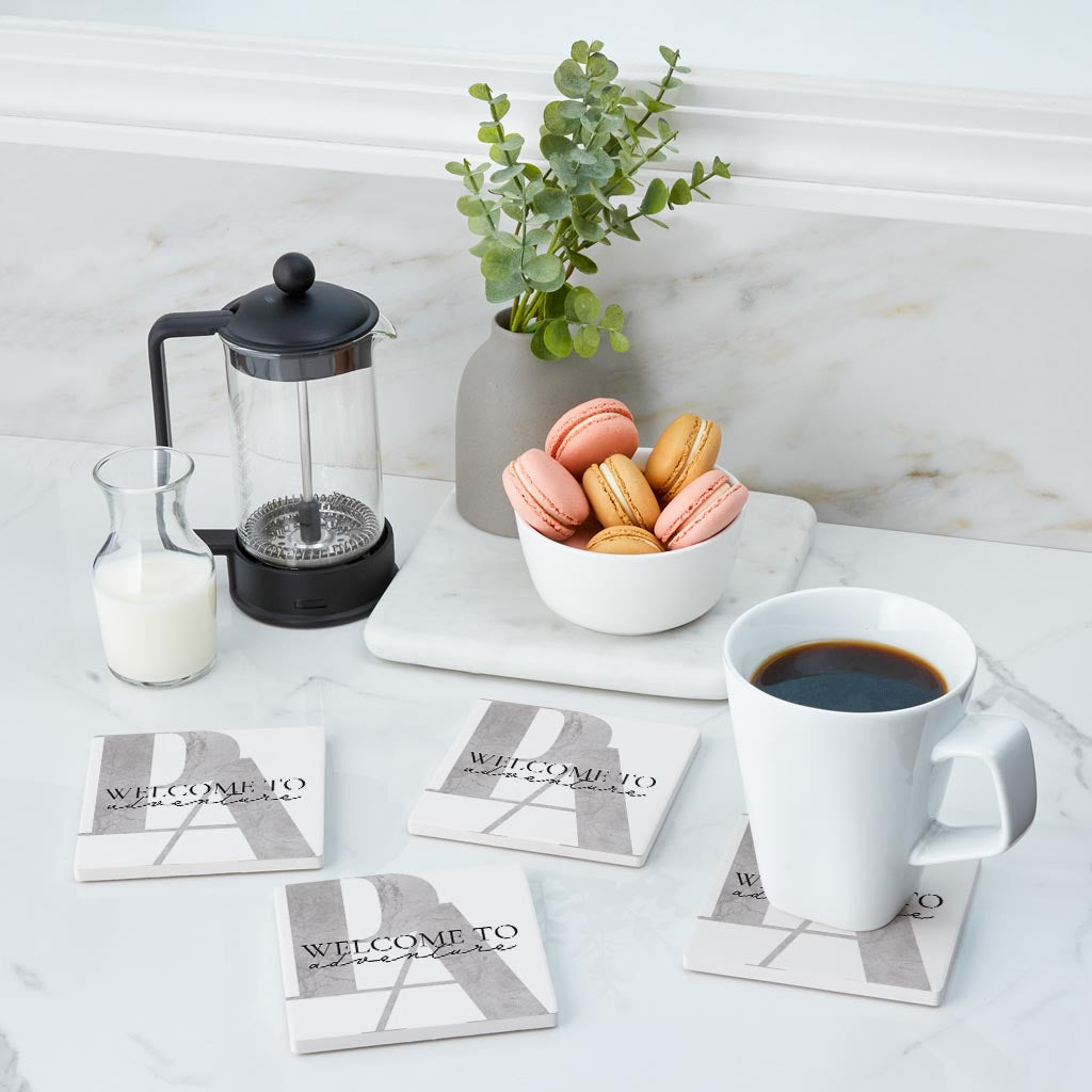 Minimalistic B&W Pennsylvania Adventure Quip | Absorbent Coasters | Set of 4 | Min 2