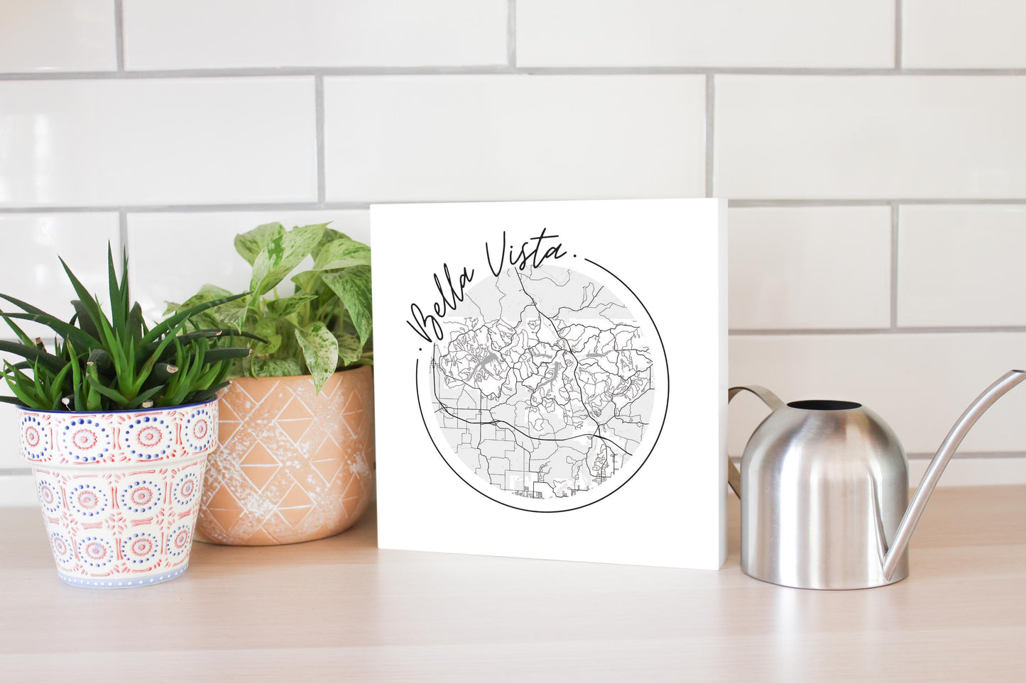 Minimalist B&W Arkansas Bella Vista Circle Map | Wood Block | Eaches | Min 2
