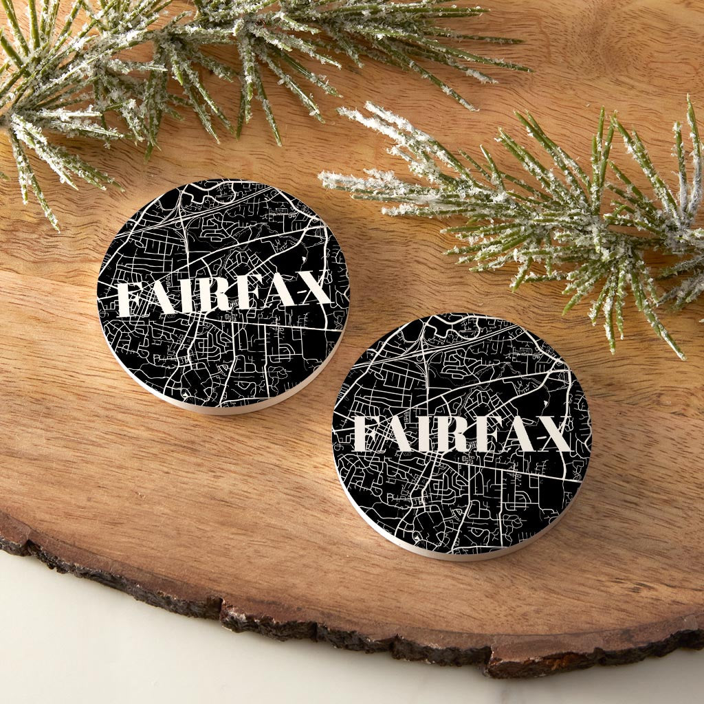 Minimalistic B&W Virginia Fairfax Map| Absorbent Car Coasters | Set of 2 | Min 4