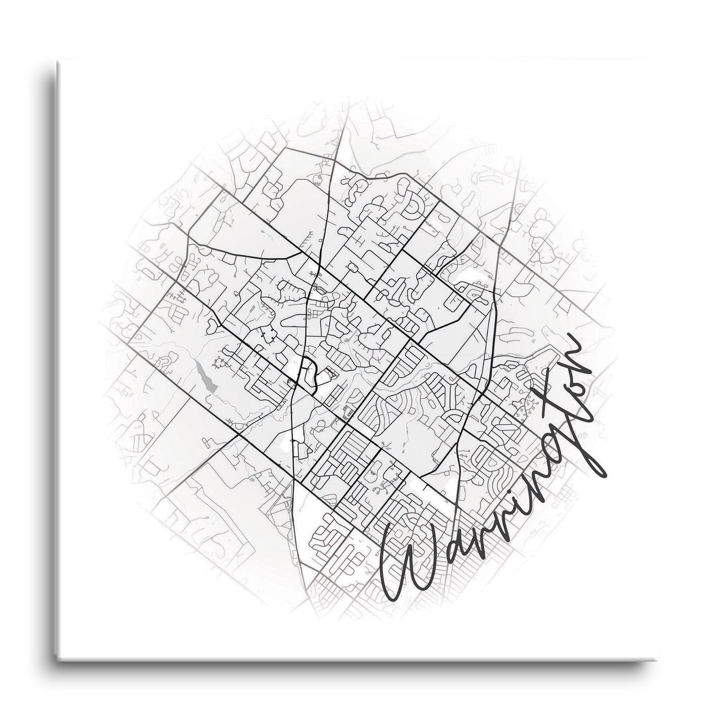 Minimalistic B&W Pennsylvania Warrington Circle Map | Hi-Def Glass Art | Eaches | Min 1