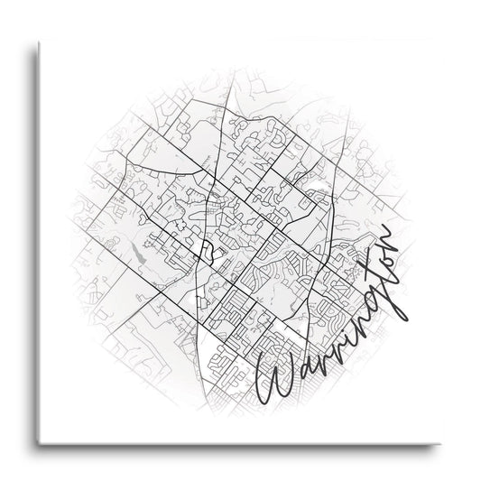 Minimalistic B&W Pennsylvania Warrington Circle Map | Hi-Def Glass Art | Eaches | Min 1
