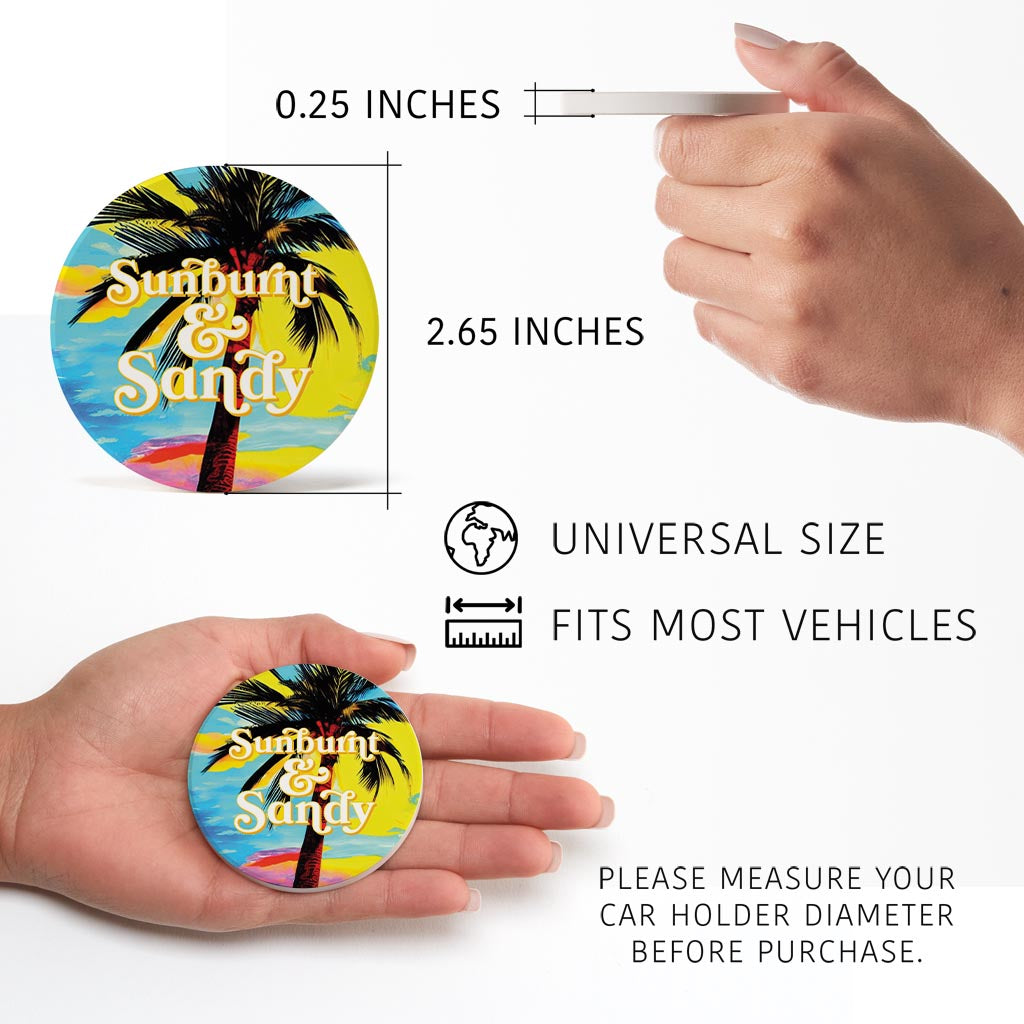 Sunburnt Sandy| Absorbent Car Coasters | Set of 2 | Min 4