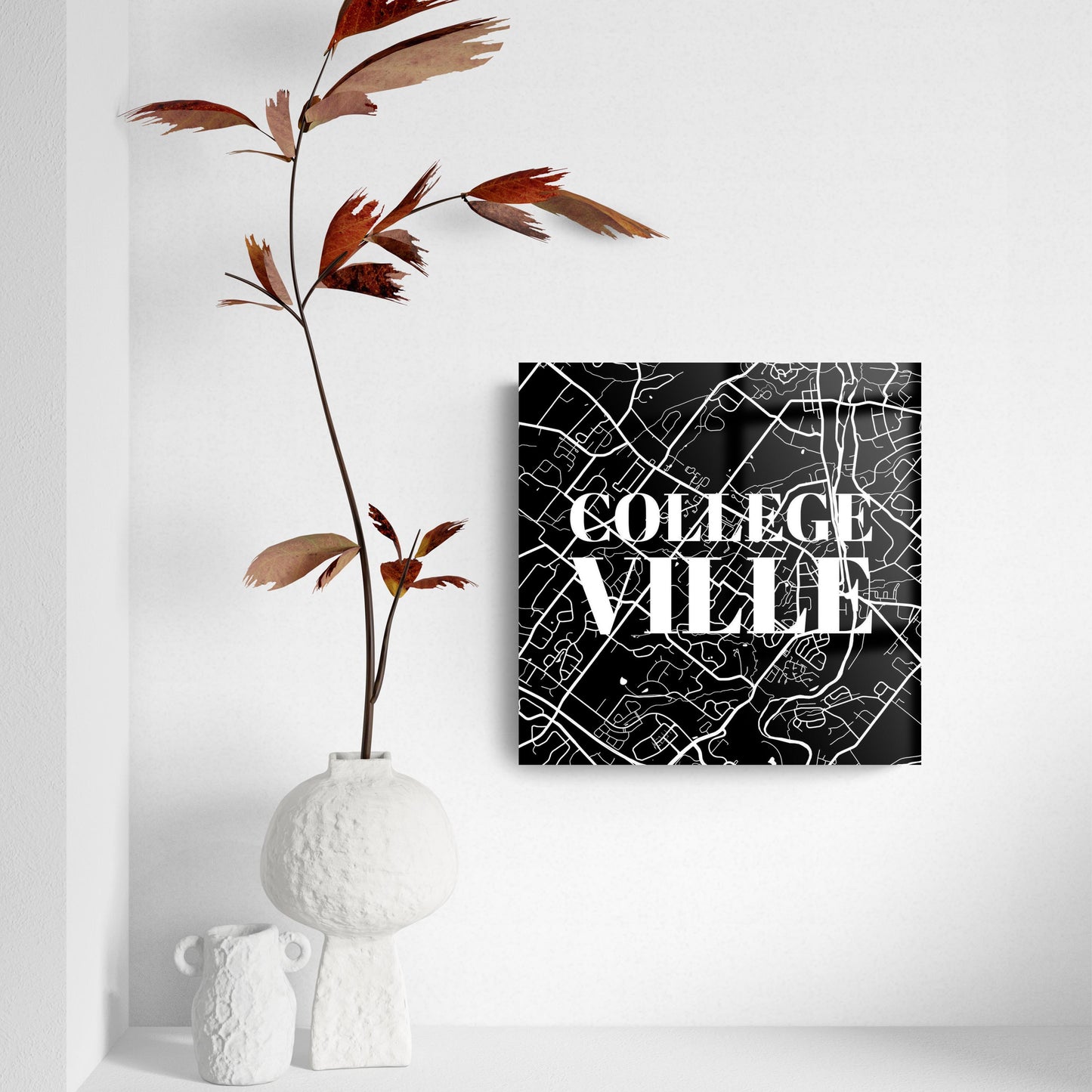 Minimalistic B&W Pennsylvania Collegeville Map | Hi-Def Glass Art | Eaches | Min 2
