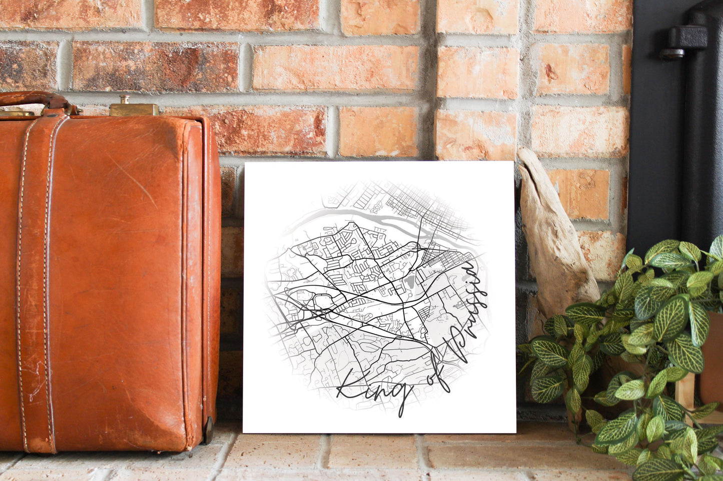 Minimalistic B&W Pennsylvania King Of Prussia Circle Map | Wood Sign | Eaches | Min 2
