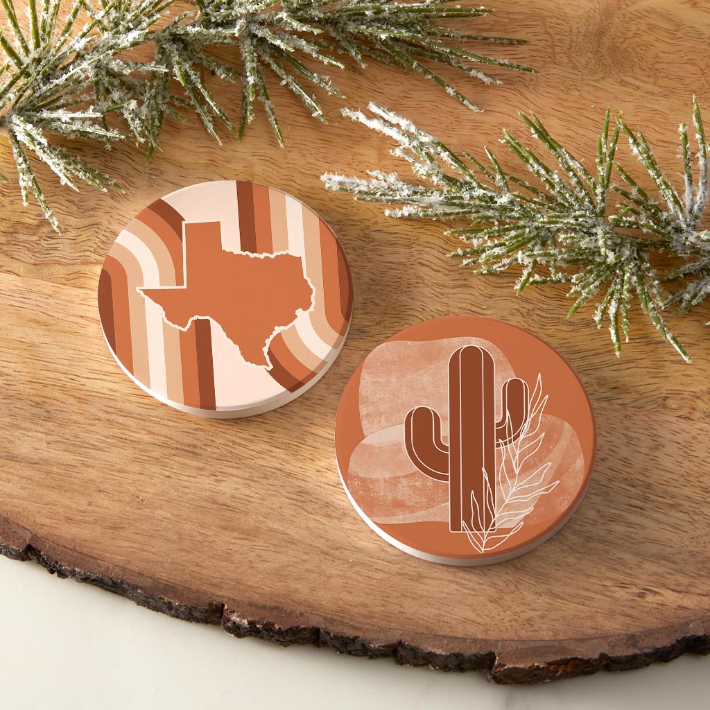 Modern Minimalist Texas Set | Absorbent Car Coasters | Set of 2 | Min 4