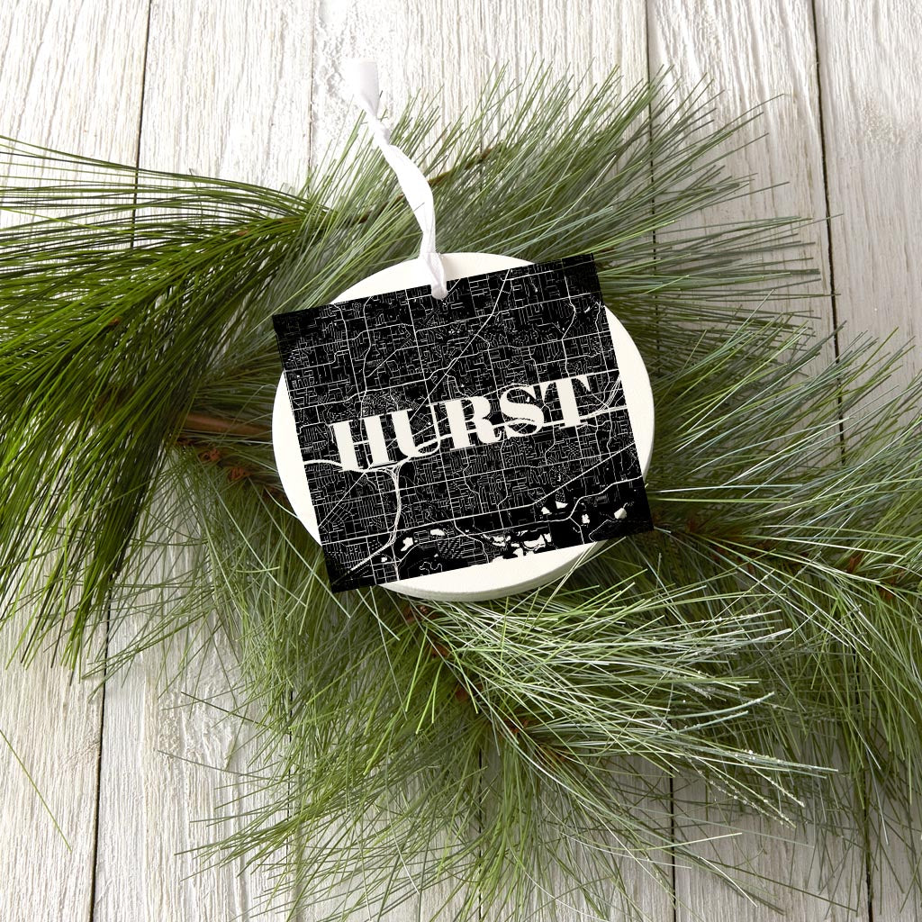 Minimalistic B&W Texas Hurst Map | Wood Ornament | Eaches | Min 6