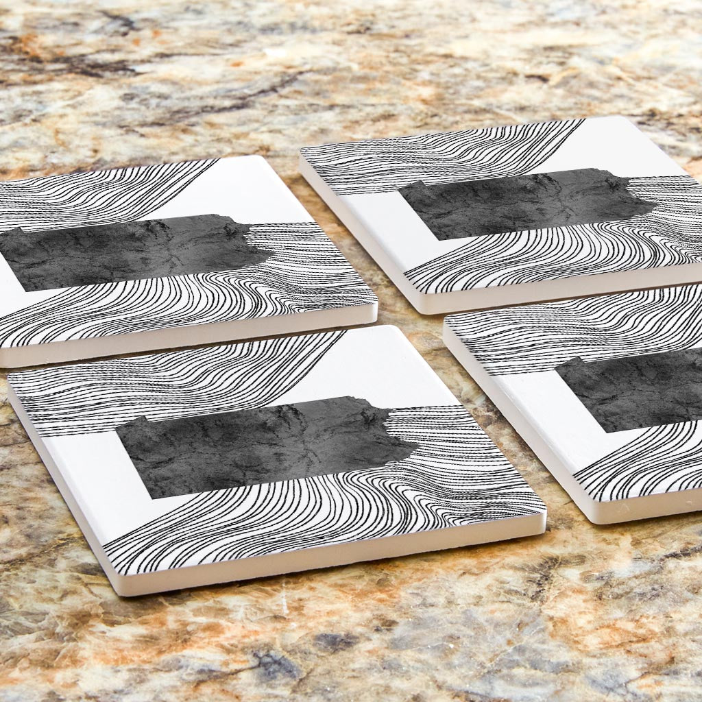 Minimalistic B&W Pennsylvania Shape Fluid Lines | Absorbent Coasters | Set of 4 | Min 2