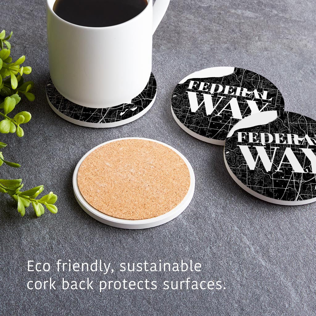 Minimalistic B&W Washington Federal Way Map | Absorbent Coasters | Set of 4 | Min 2