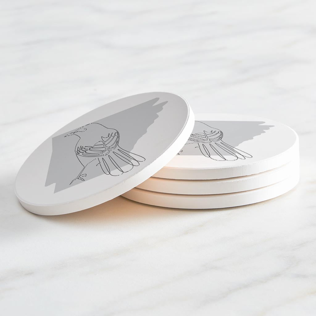 B&W Minimalist Arkansas Single Line Bird | Absorbent Coasters | Set of 4 | Min 2