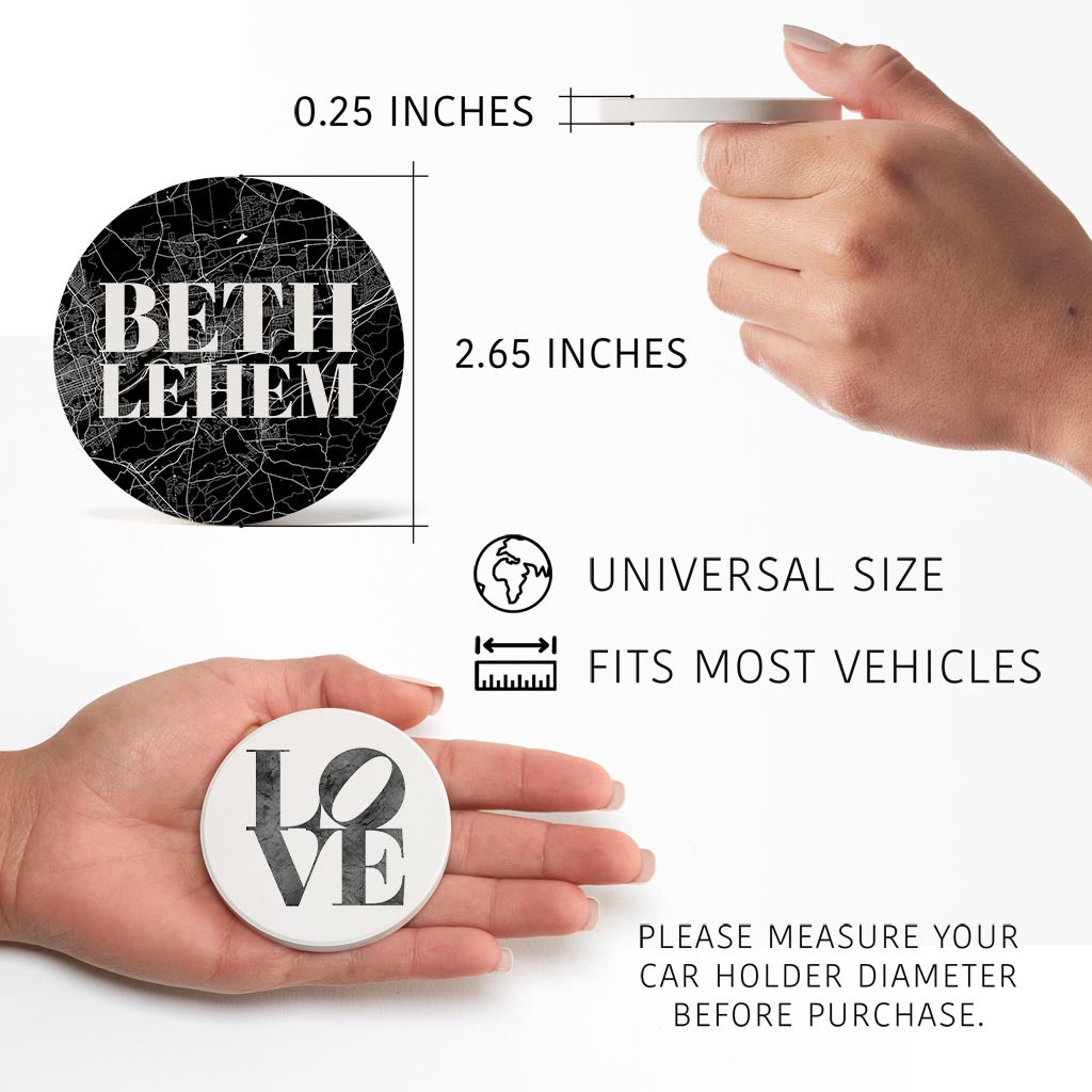 Minimalistic B&W Pennsylvania Bethlehem Map Love| Absorbent Car Coasters | Set of 2 | Min 4