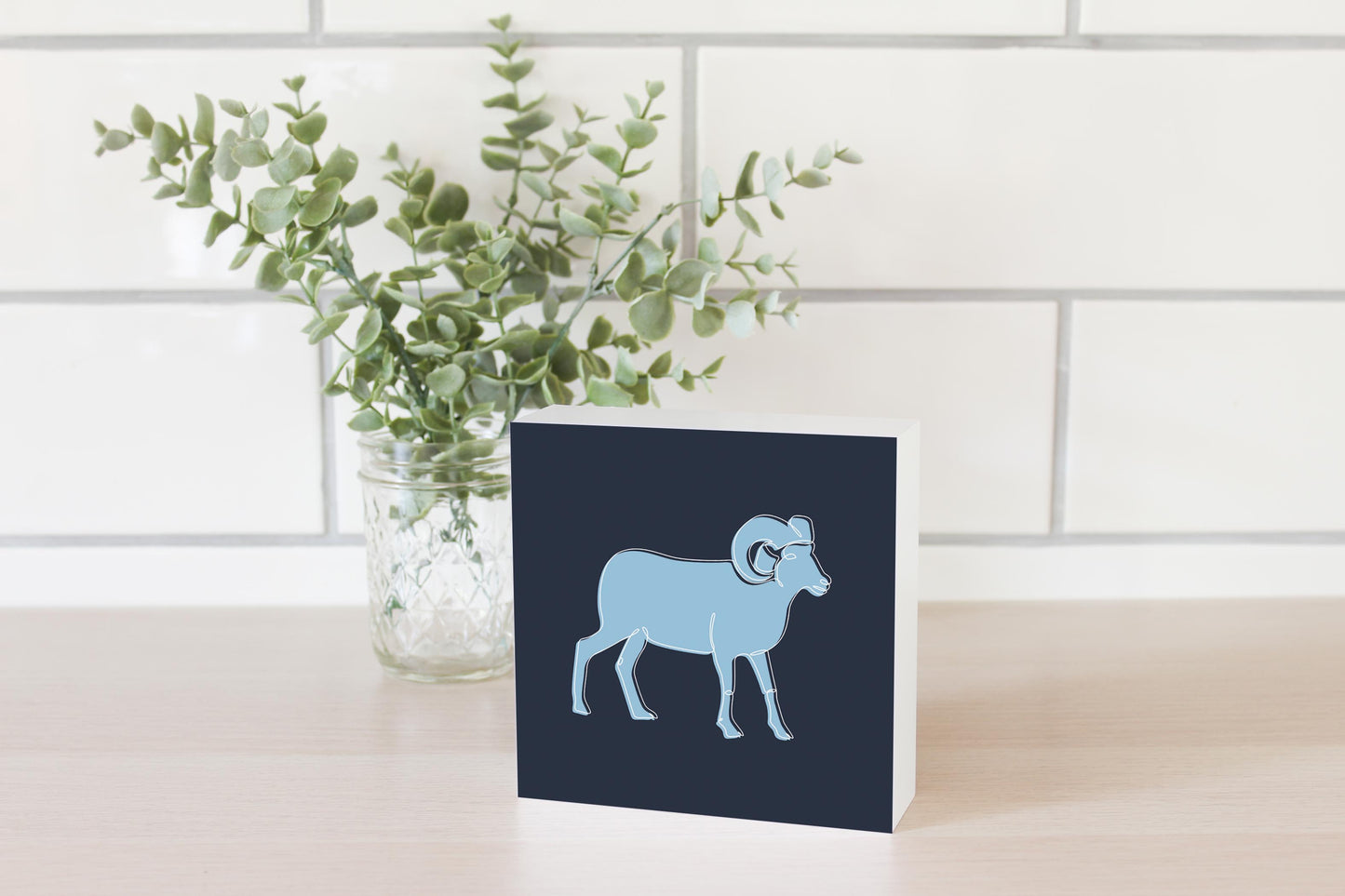 Blue Shades North Carolina Ram Line Drawing | Wood Block | Eaches | Min 4
