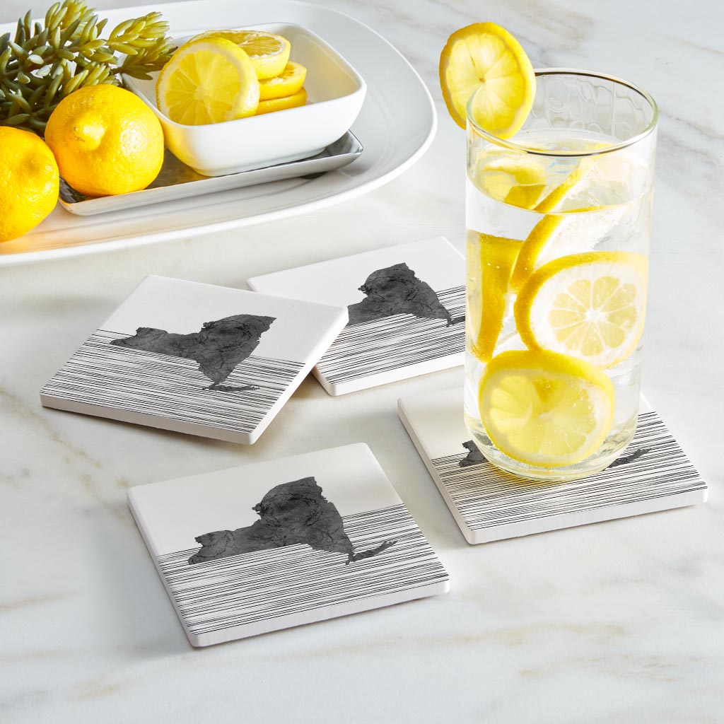 Minimalistic B&W New York Shape Straight Lines | Absorbent Coasters | Set of 4 | Min 2