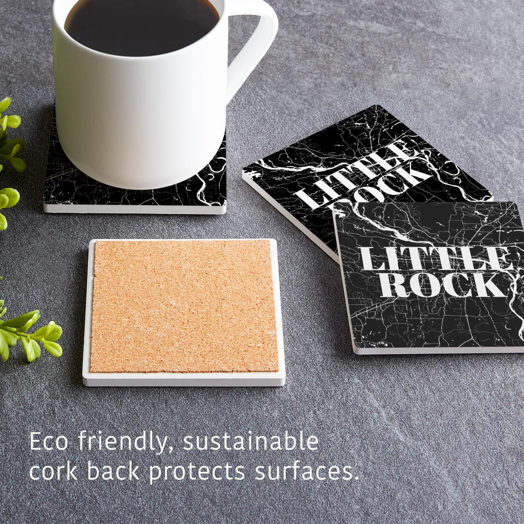 B&W Minimalist Arkansas Little Rock Map | Absorbent Coasters | Set of 4 | Min 2
