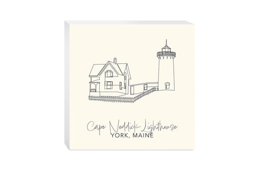Cream Cape Neddick Lighthouse | Wood Block | Eaches | Min 2