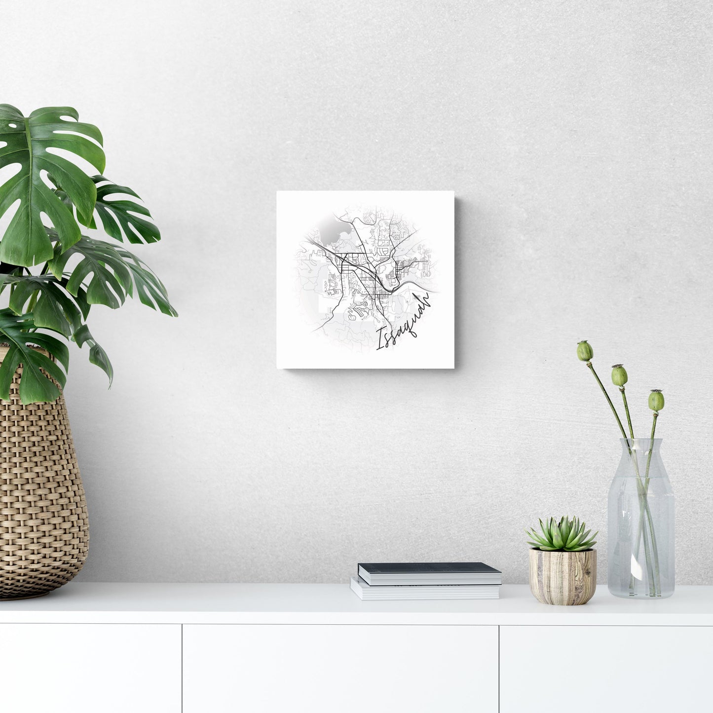 Minimalistic B&W Washington Issaquah Circle Map | Wood Sign | Eaches | Min 2