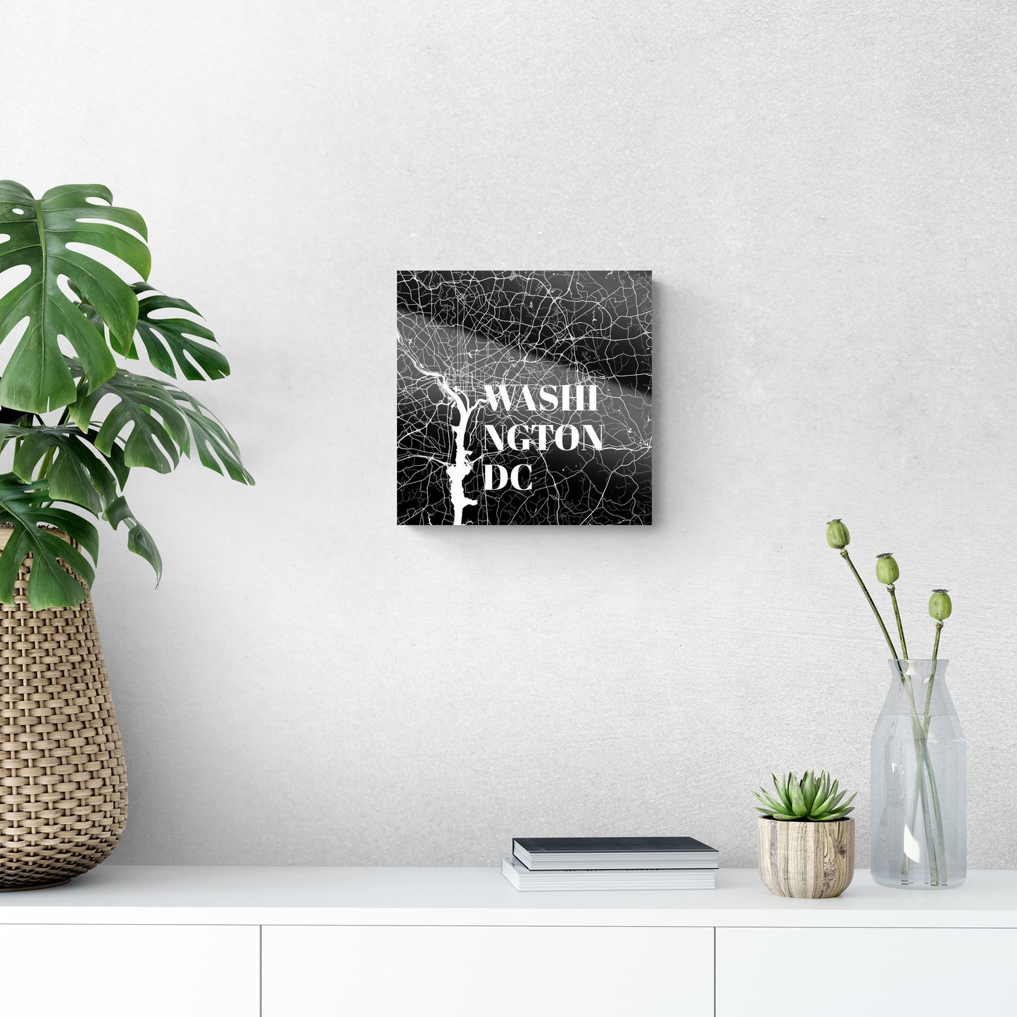 Minimalistic B&W Washington Dc Map | Hi-Def Glass Art | Eaches | Min 1