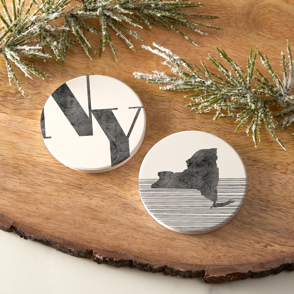 Minimalistic B&W New York White Initials State| Absorbent Car Coasters | Set of 2 | Min 4