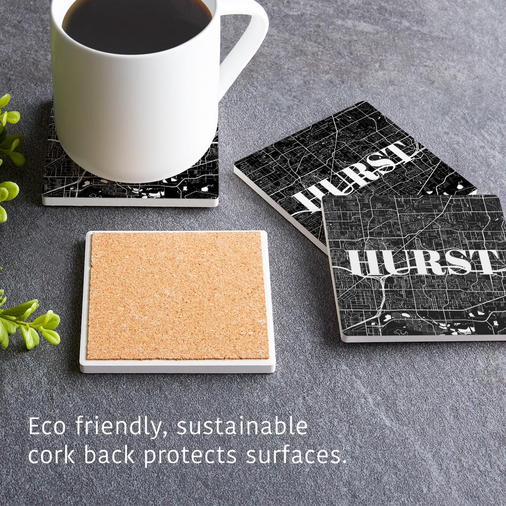 Minimalistic B&W Texas Hurst Map | Absorbent Coasters | Set of 4 | Min 2