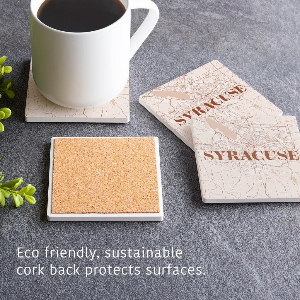 Modern Minimalist New York Syracuse Map | Absorbent Coasters | Set of 4 | Min 2