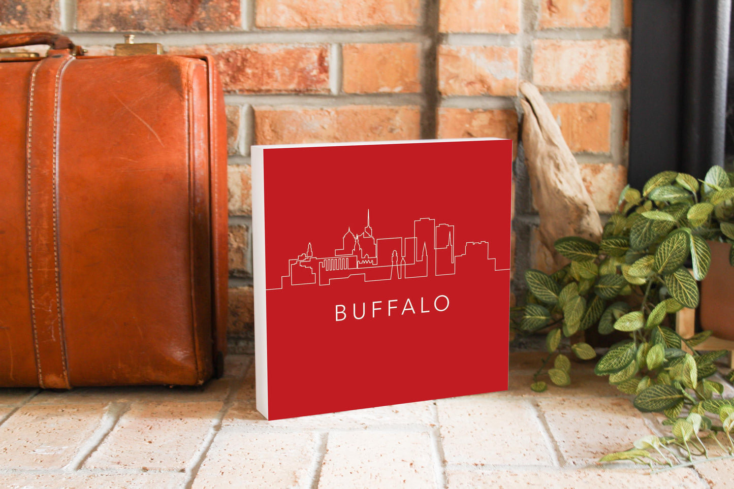 Red White And Blue New York Buffalo Skyline | Wood Block | Eaches | Min 2