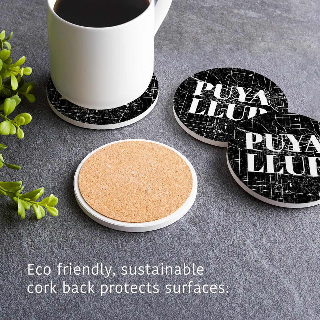 Minimalistic B&W Washington Puyallup Map | Absorbent Coasters | Set of 4 | Min 2