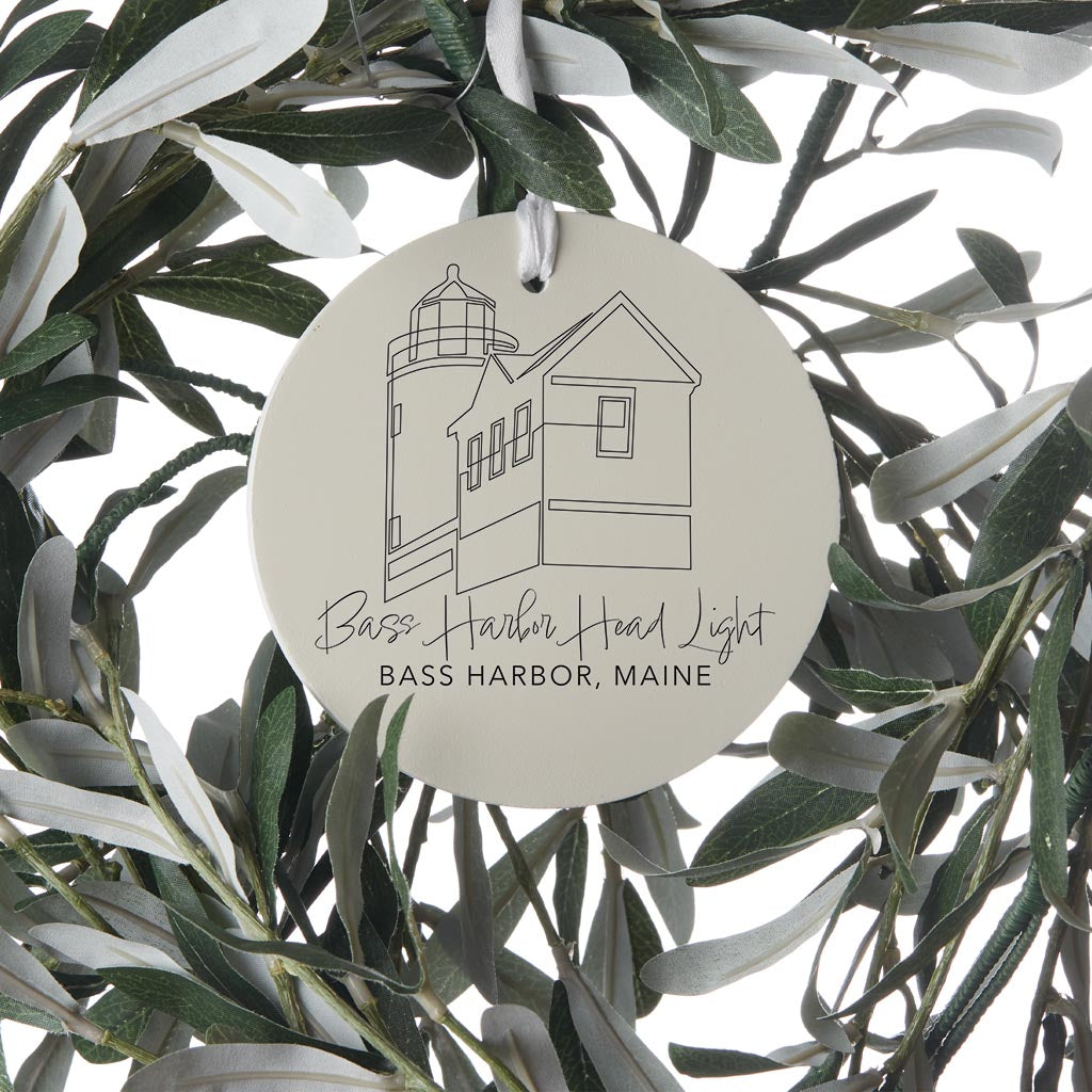 Cream Bass Harbor Head Light| Wood Ornament | Eaches | Min 6
