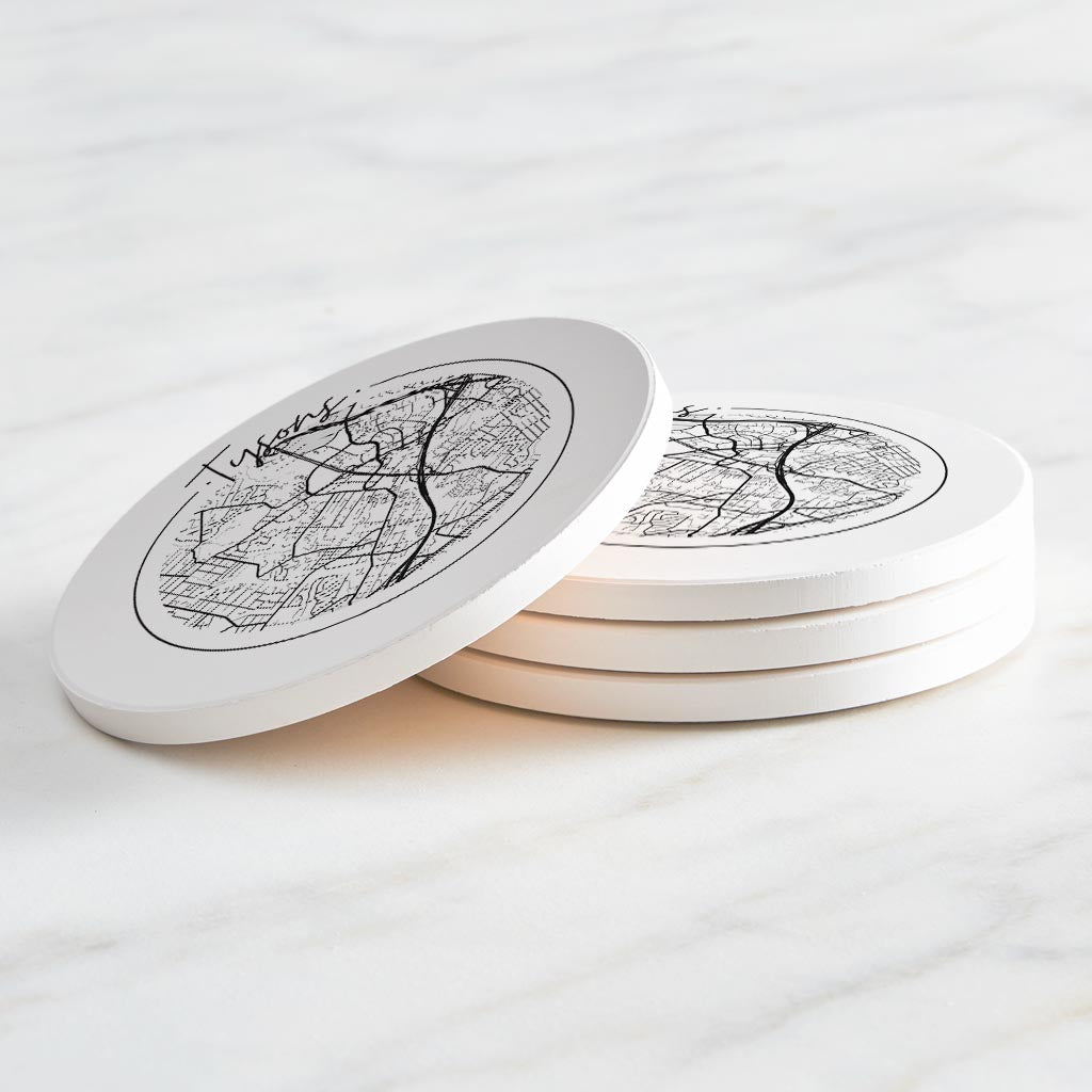 Minimalistic B&W Virginia Tysons Circle Map | Absorbent Coasters | Set of 4 | Min 2