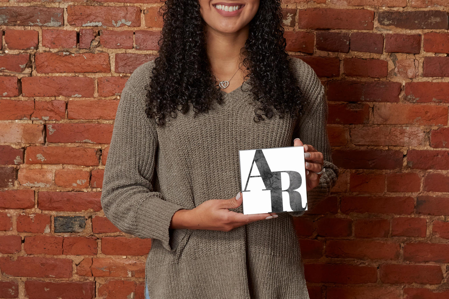 B&W Minimalist Arkansas White Initials | Wood Block | Eaches | Min 4