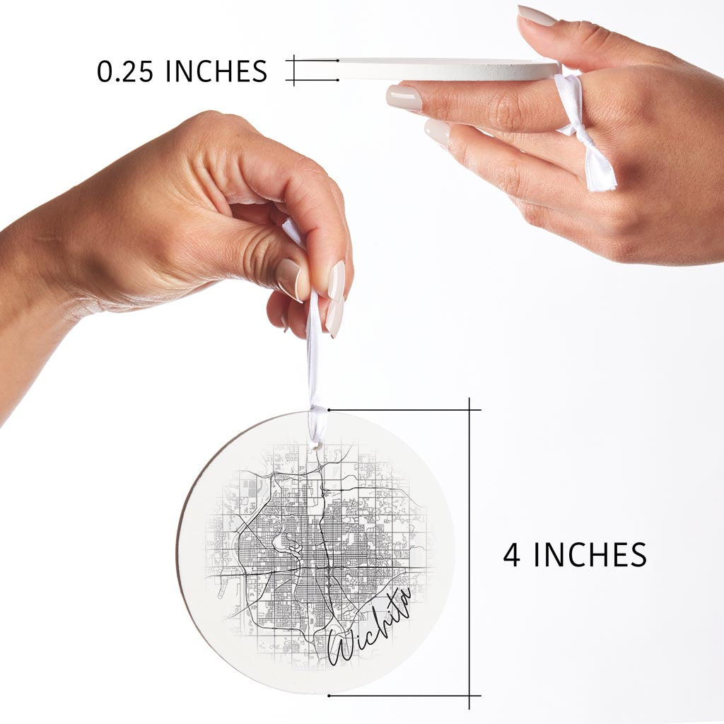 Minimalistic B&W Kansas Wichita Circle Map | Wood Ornament | Eaches | Min 6