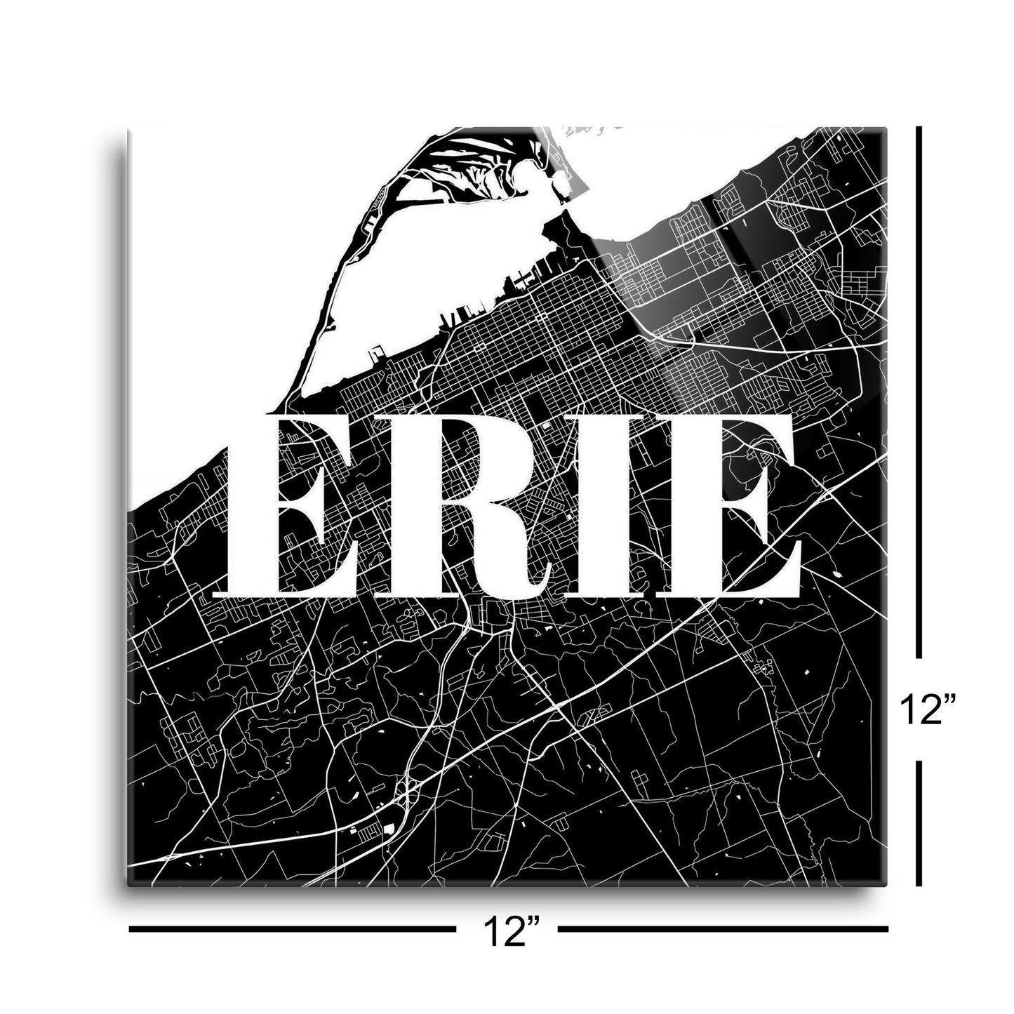 Minimalistic B&W Pennsylvania Erie Map | Hi-Def Glass Art | Eaches | Min 1