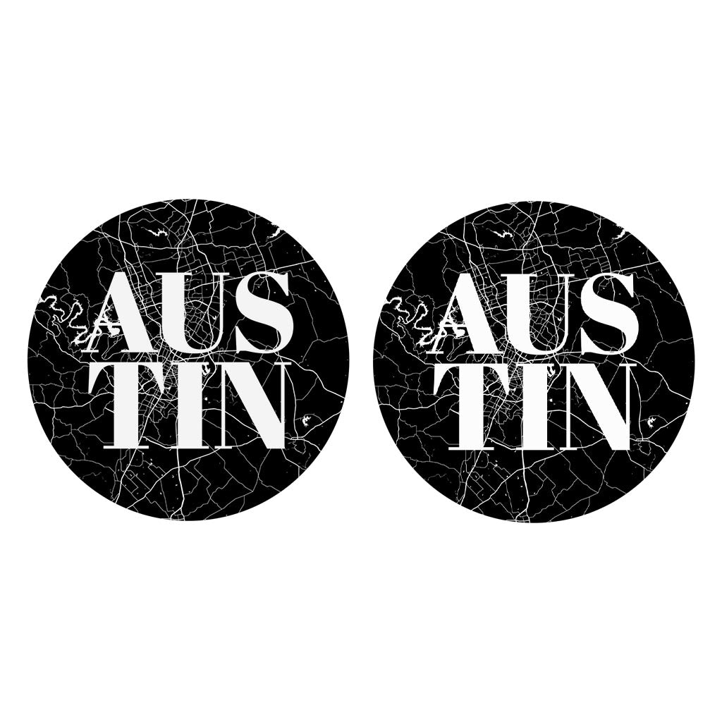 Modern Black Austin Map | Absorbent Car Coasters | Set of 2 | Min 4