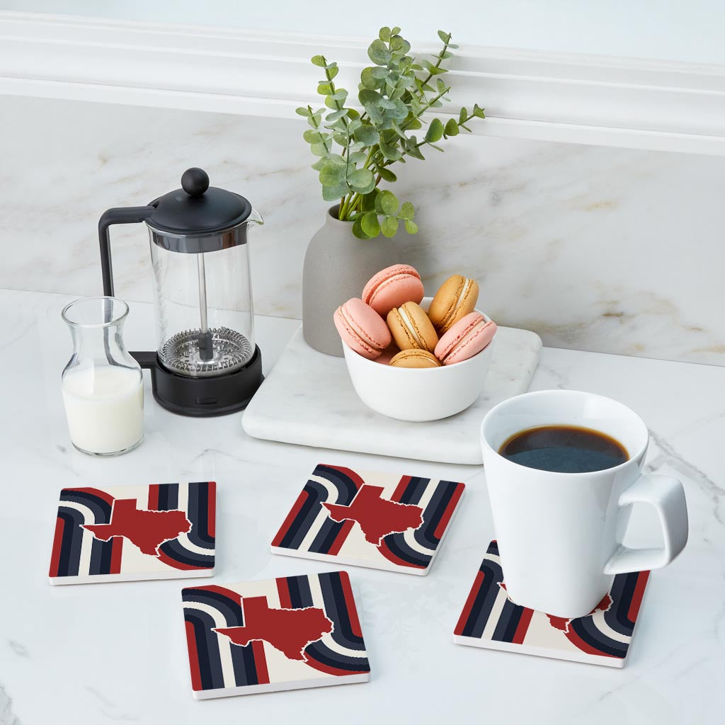 Modern Minimalist Texas Colors Retro Shape | Absorbent Coasters | Set of 4 | Min 2