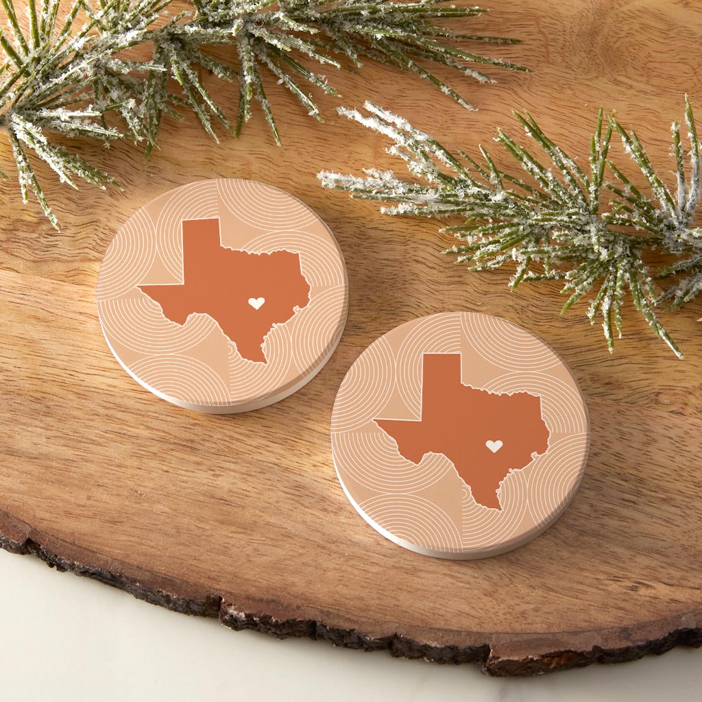 Modern Minimalist Texas Austin Heart | Absorbent Car Coasters | Set of 2 | Min 4