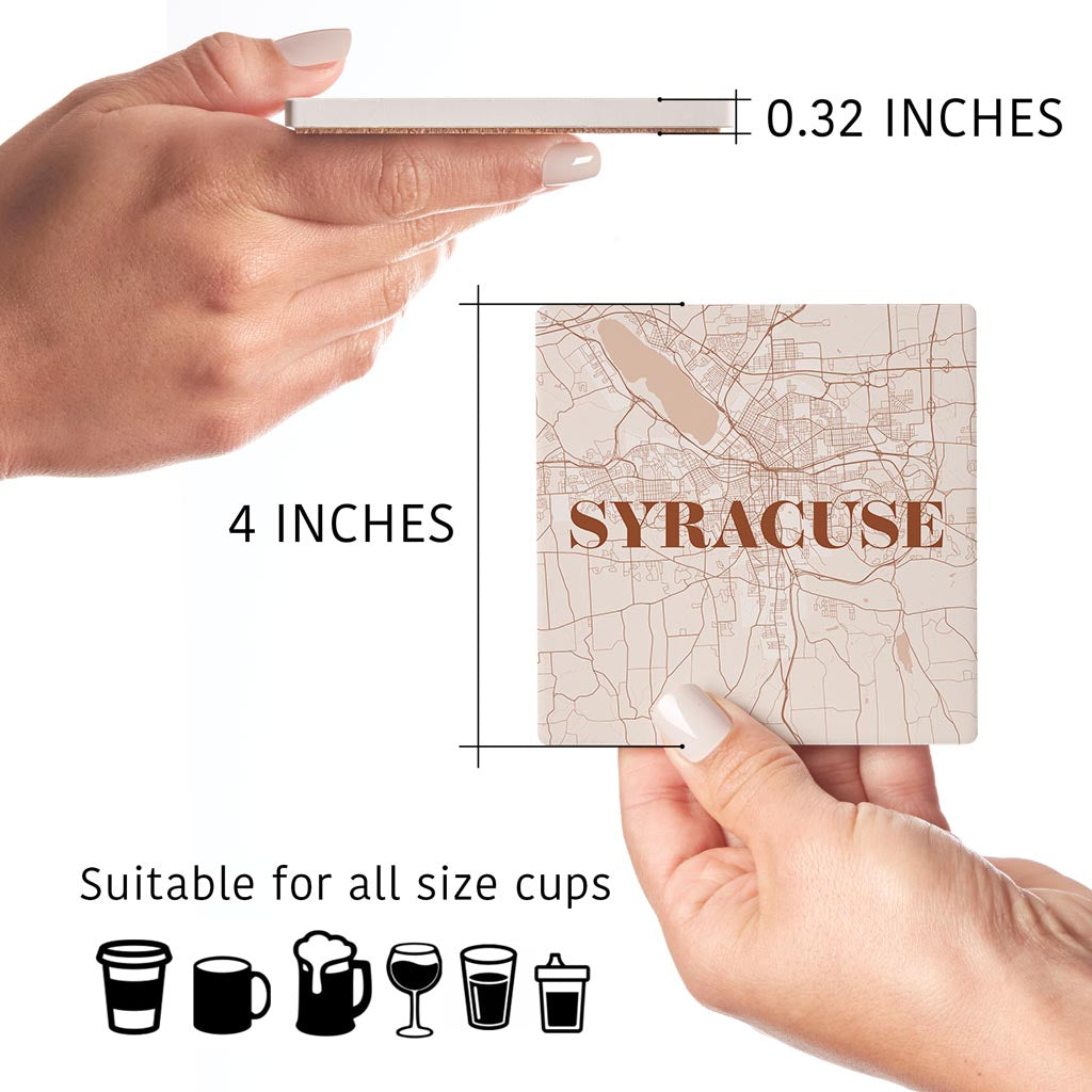 Modern Minimalist New York Syracuse Map | Absorbent Coasters | Set of 4 | Min 2