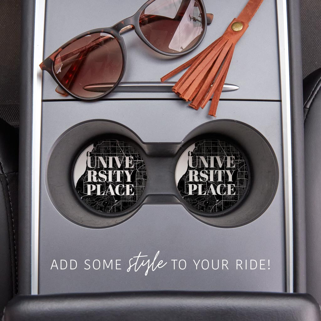 Minimalistic B&W Washington University Place Map| Absorbent Car Coasters | Set of 2 | Min 4