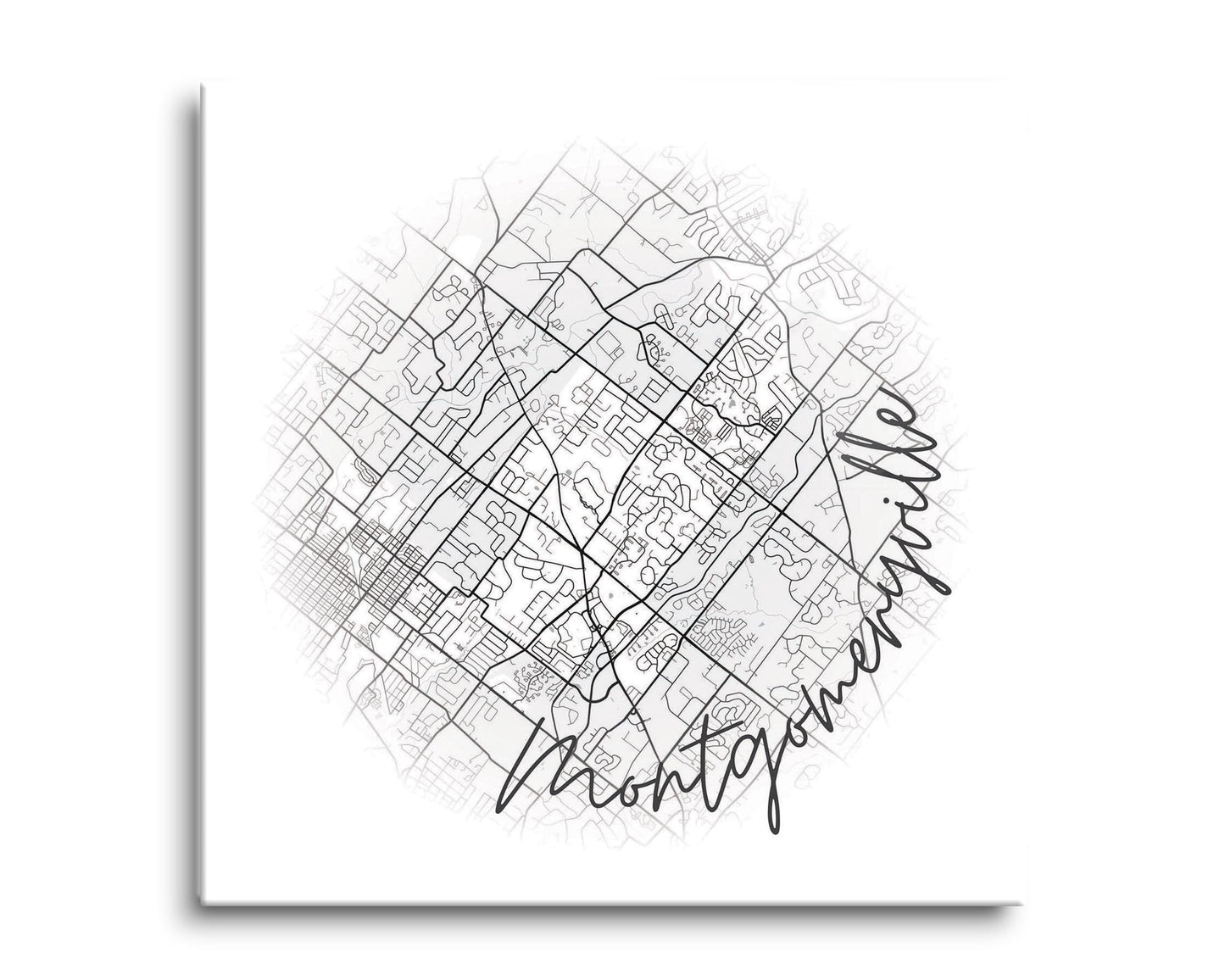 Minimalistic B&W Pennsylvania Montgomeryville Circle Map | Hi-Def Glass Art | Eaches | Min 2
