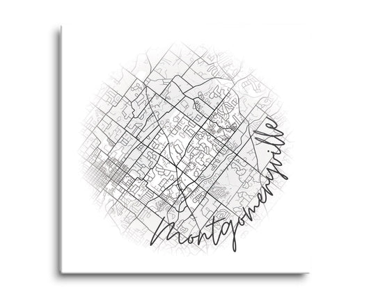 Minimalistic B&W Pennsylvania Montgomeryville Circle Map | Hi-Def Glass Art | Eaches | Min 2