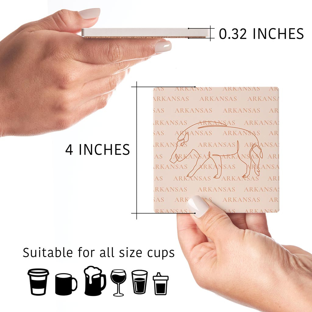 Modern Minimalist Arkansas Hog Line Drawing | Absorbent Coasters | Set of 4 | Min 2