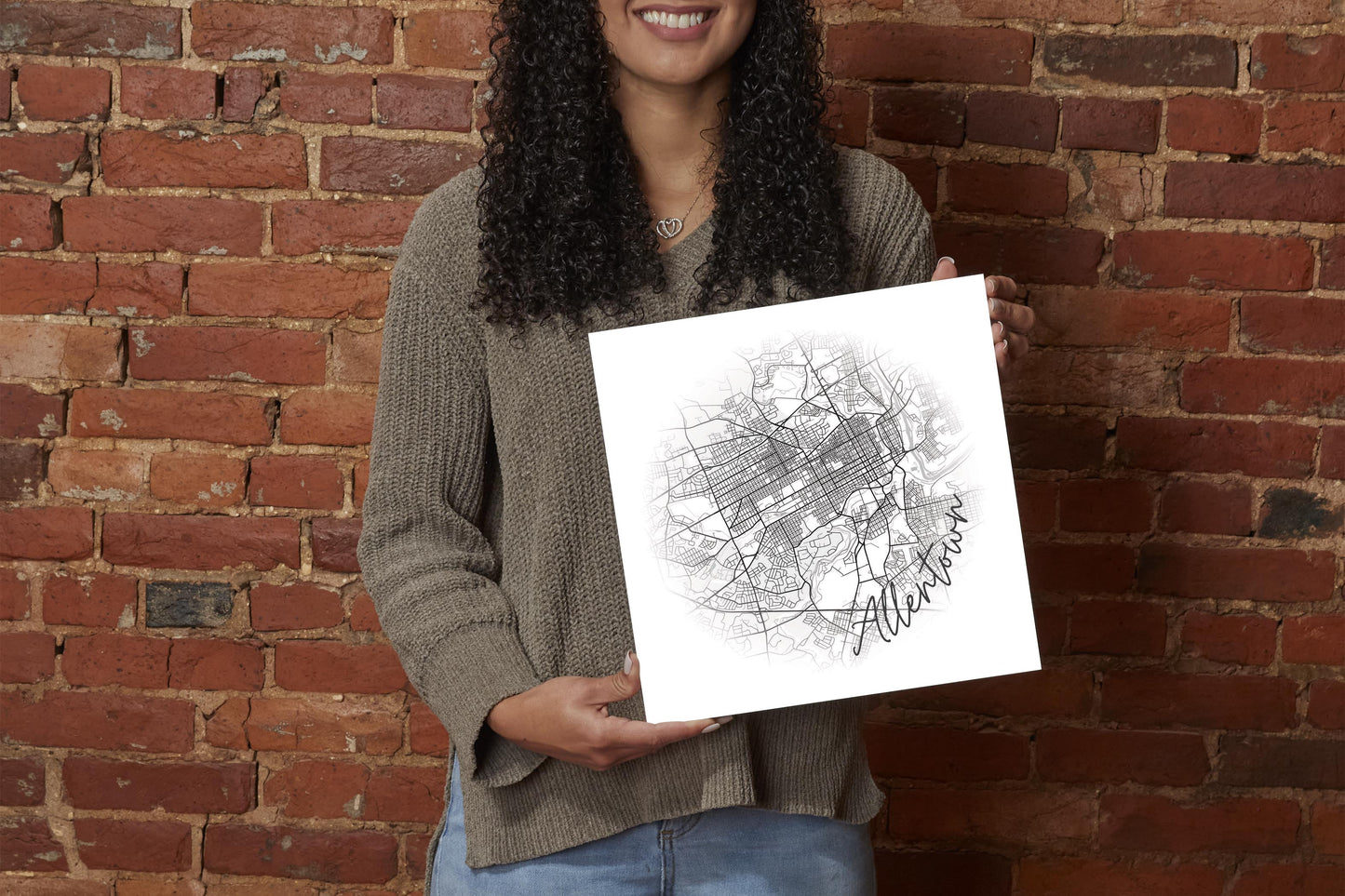 Minimalistic B&W Pennsylvania Allentown Circle Map | Wood Sign | Eaches | Min 2