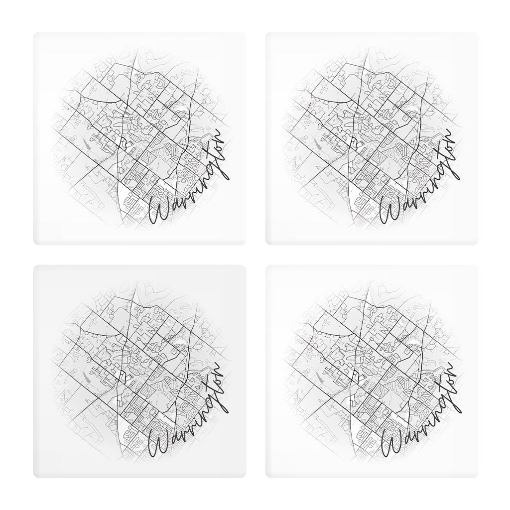 Minimalistic B&W Pennsylvania Warrington Circle Map | Absorbent Coasters | Set of 4 | Min 2